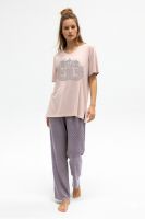 Женский домашний костюм с брюками и футболкой 410 [розовый]