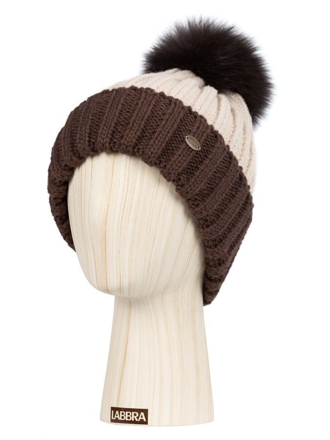 Шапка женская шерсть+акр LB-I66001 d.brown/beige LABBRA