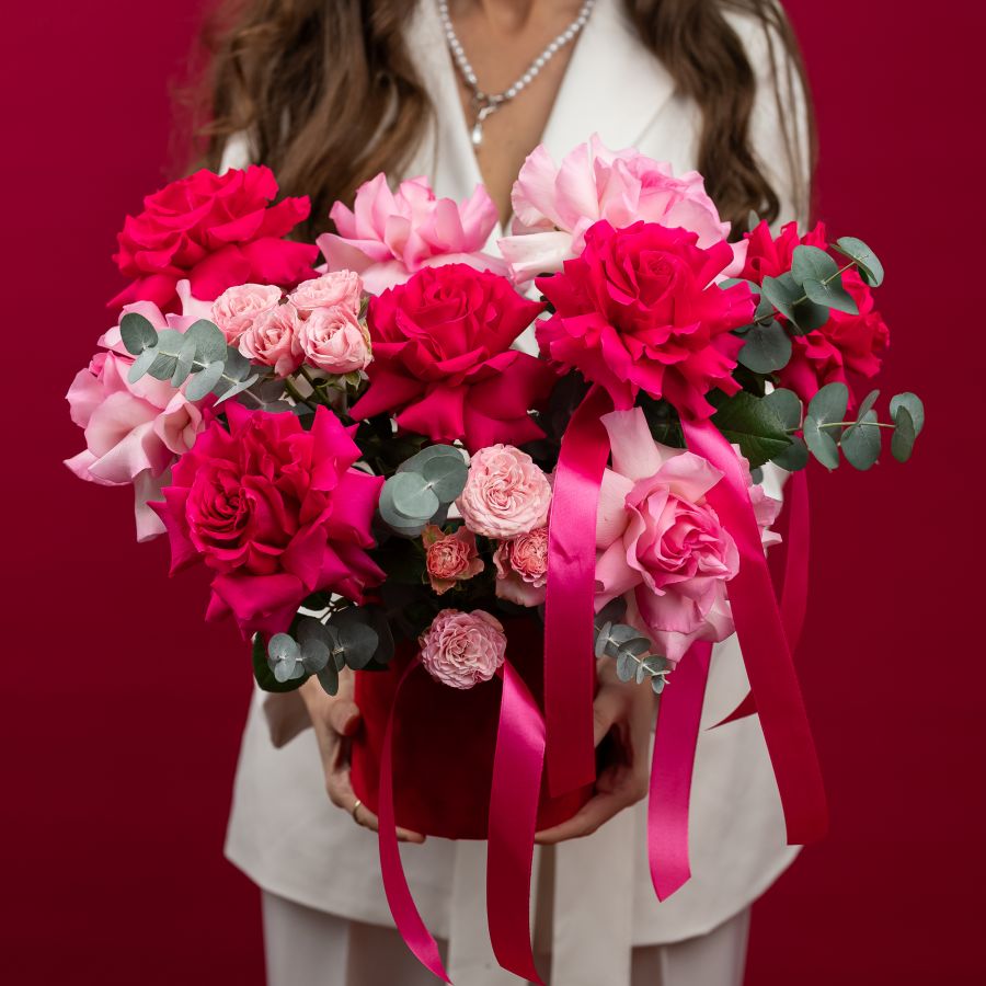 Цветы в коробке "Малиновое варенье"