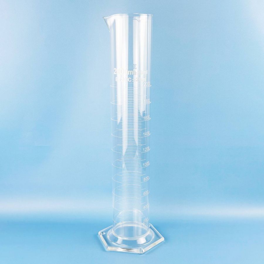 Цилиндр мерный Labdevices 1-2000-2, 2000 мл, с носиком, стекло, градуированный, со стеклянным шестиугольным основанием