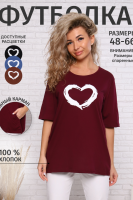 Футболка удлиненная с рисунком сердце и карманами, 785 [бордо]