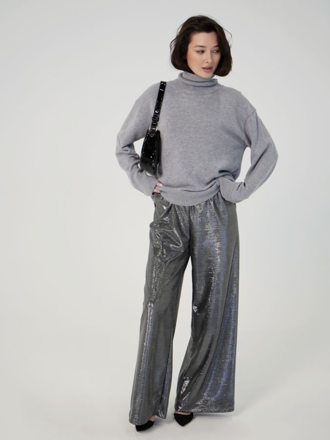 Брюки блестящие серые