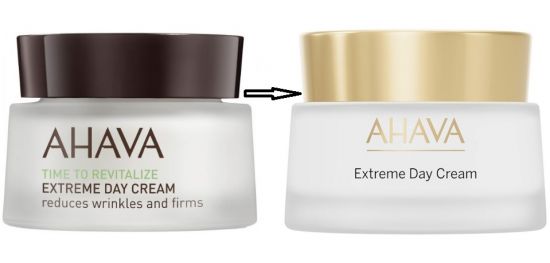 Сравнение дизайна баночек крема Ahava Time To Revitalize: старая и новая версии упаковки