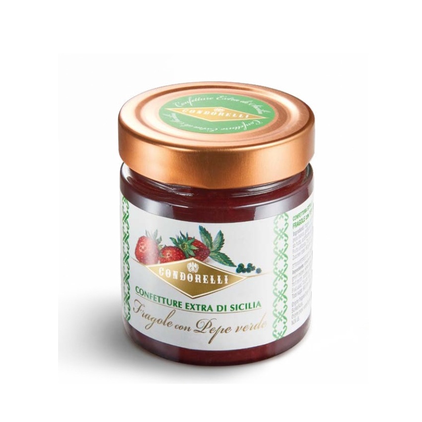 Конфитюр из клубники и зеленого перца, Condorelli, 240 г, Confettura extra di Fragola e Pepe Verde 240 g