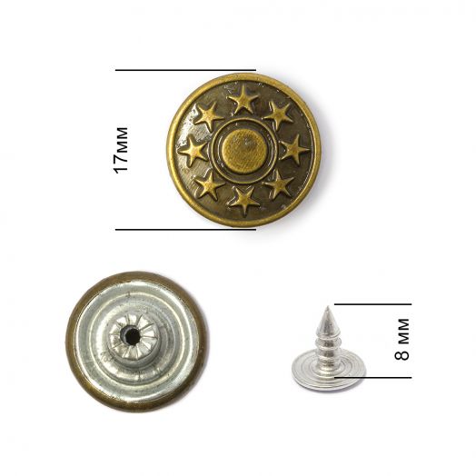 Пуговицы джинсовые установочные сталь 17 мм 8 звезд  5 шт в упаковке Разные цвета металла (ТВ.JX86.17)