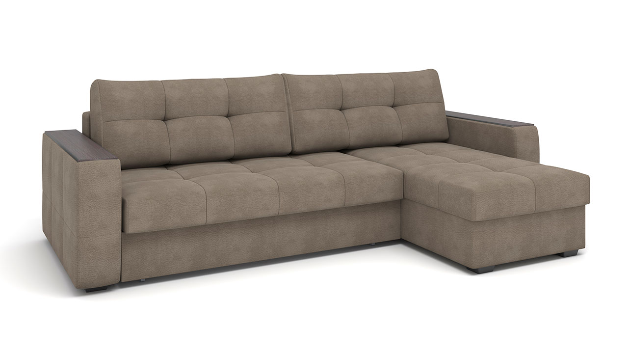 Диван угловой Сиэтл Тик-Так (декор Структурный кофе) ткань Preria Biscuit