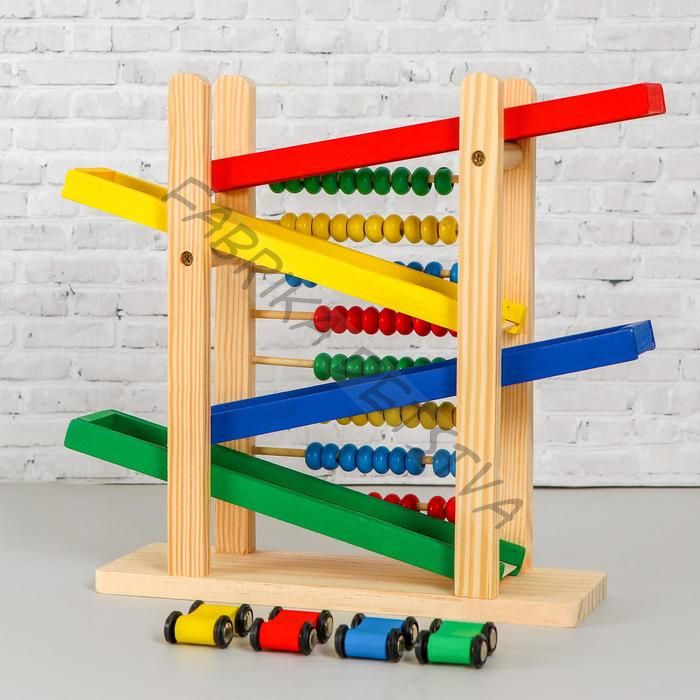 Детская деревянная игрушка 2в1 «Автотрек и счёты», 31x28x9.5 см