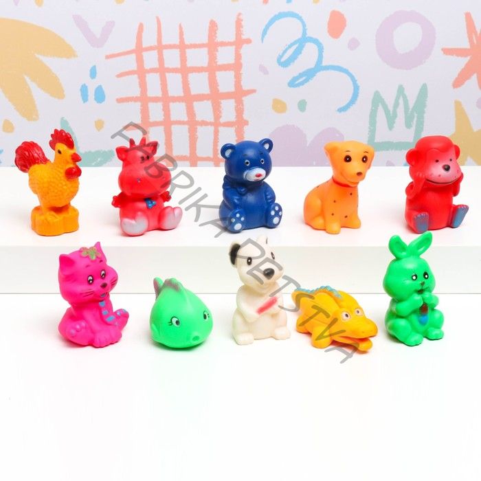 Игрушка-пищалка для купания в ванне «Животные», 10 шт., резиновые, 10 см