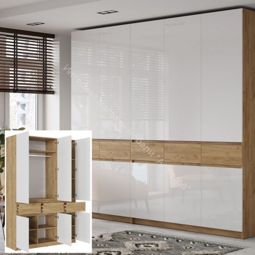 Шкаф 3-х створчатый ШК-002 "Бостон" Дуб крафт золотой/Белый глянец