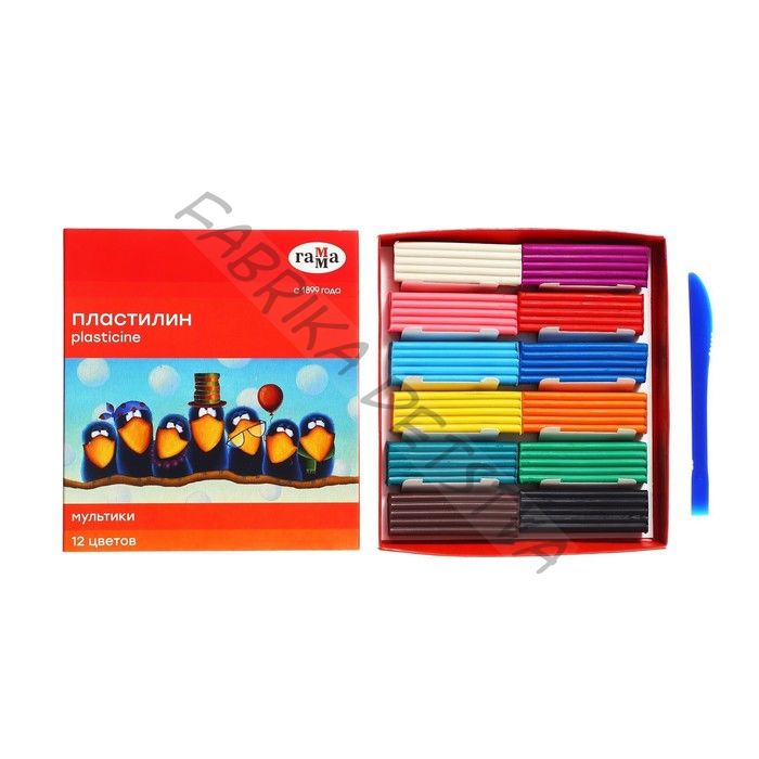 Пластилин «Гамма. Мультики», 12 цветов, 240 г, со стеком, картонная упаковка