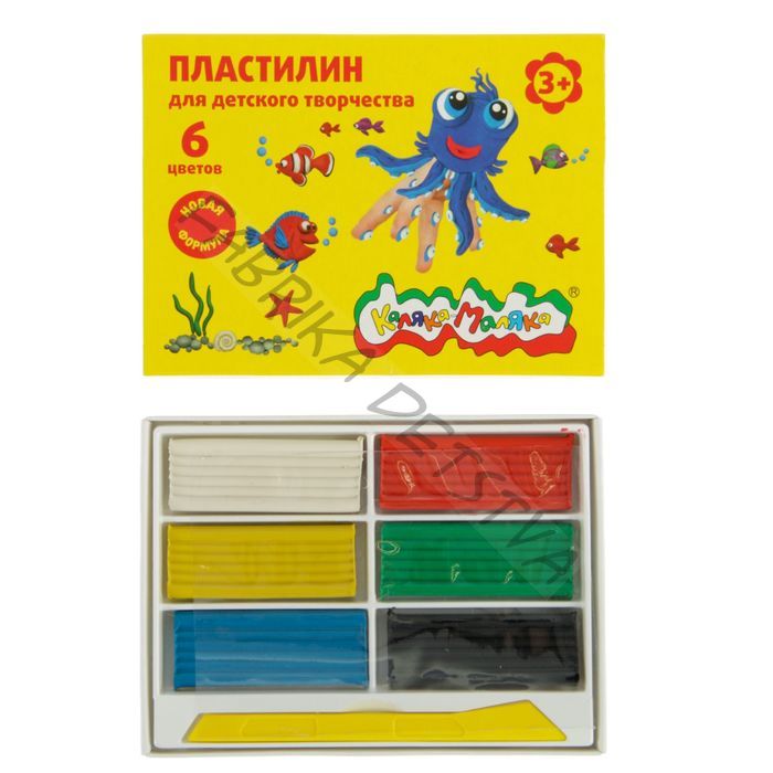 Пластилин «Каляка-Маляка», 6 цветов, 90 г, со стеком