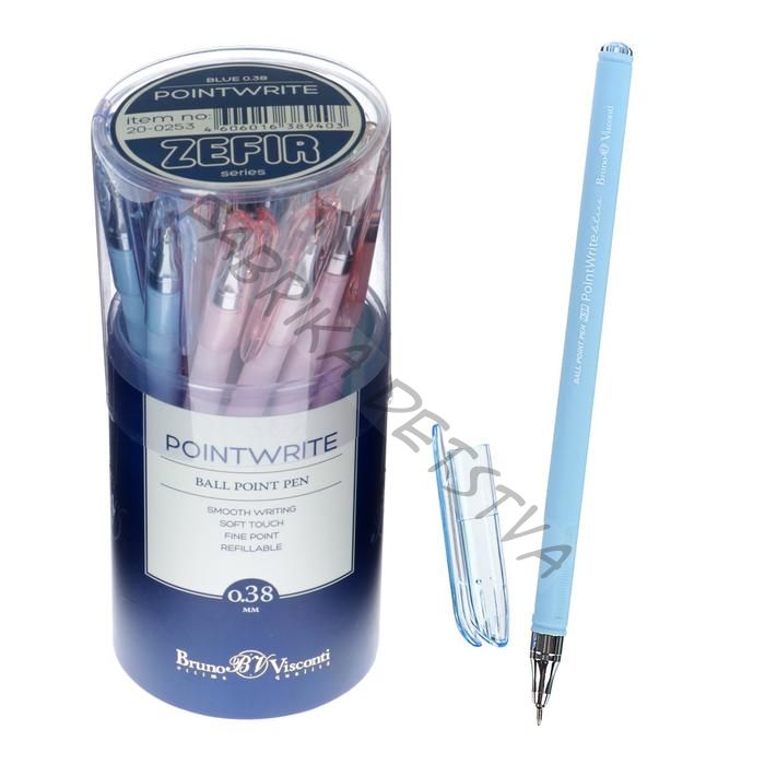 Ручка шариковая BrunoVisconti. PointWrite. Zefir, синий стержень, узел 0.38 мм, матовый корпус, МИКС