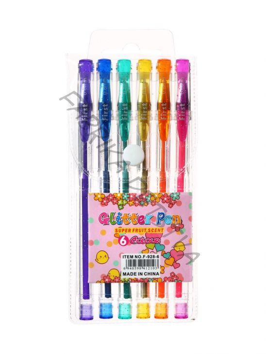 Набор гелевых ручек, 6 цветов, металлик, с блёстками, узел 0.8 мм, в блистере на кнопке