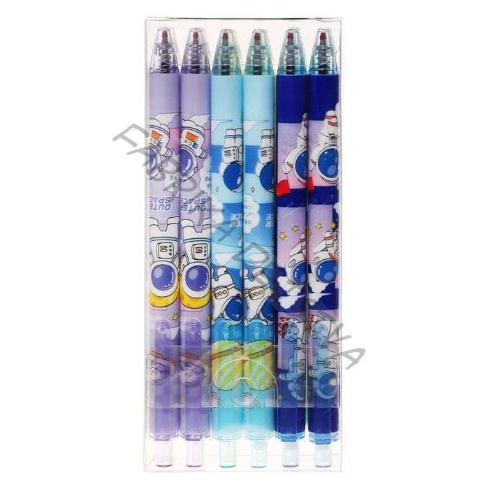 Набор шариковых ручек 12 штук, 0.5 мм, автоматическая, корпус с рисунком, чернила черные, МИКС