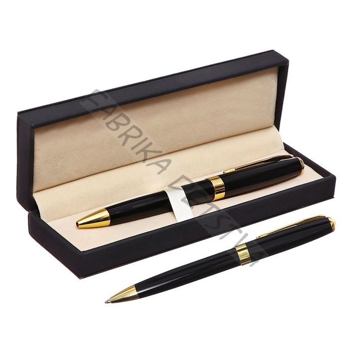 Ручка подарочная шариковая, в кожзам футляре, поворотная, корпус черный/золото