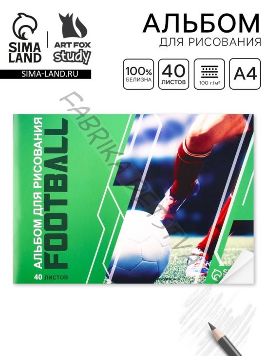 Альбом для рисования 40 листов А4 на скрепке «Футбол» обложка 160 г/м2, бумага 100 г/м2.