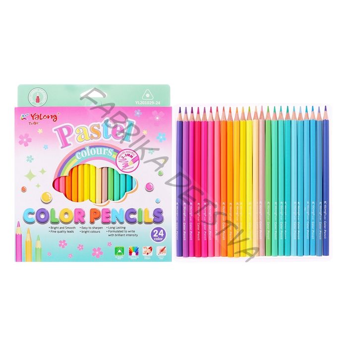 Карандаши 24 цвета, в картонной коробке, шестигранные, деревянные, Пастель, МИКС