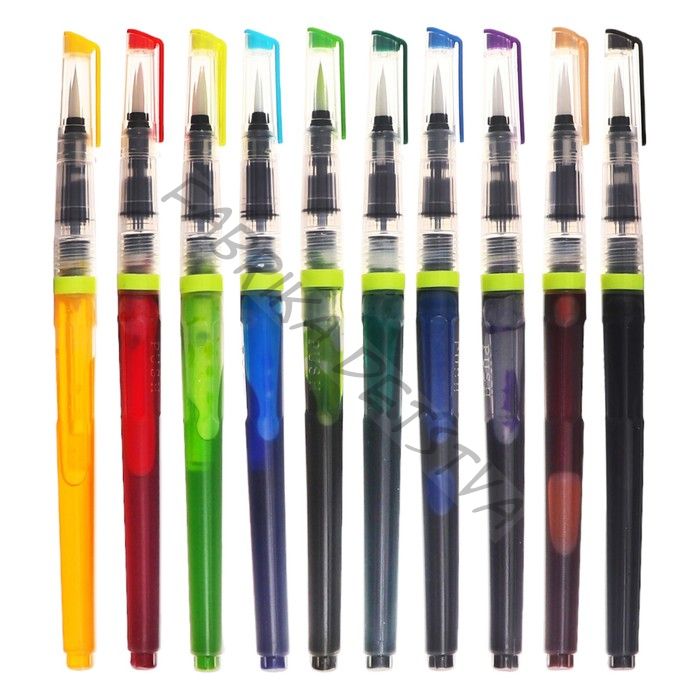 Набор кистей синтетика 10 штук заправленная тушью, 10 цветов