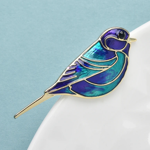 Брошь  Синяя птица  с эмалью 40х34 мм (W&B.4034)