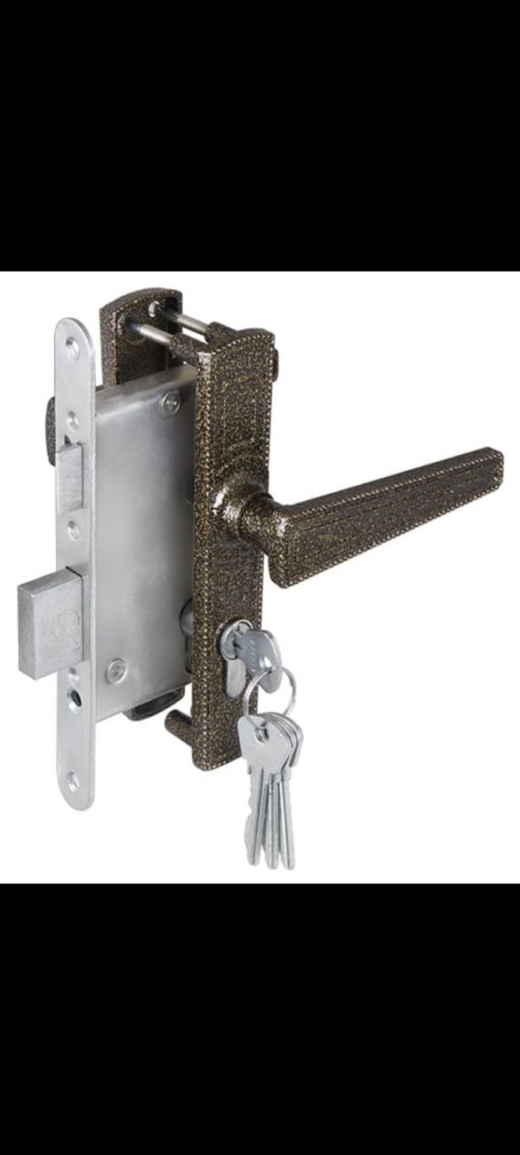 Замок Zenit (Зенит) врезной цилиндровый с защёлкой в комплекте с ручкой ЗВ4-3.01 (бронза), 4 кл.