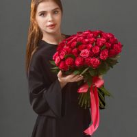 51 ярко-розовая роза 40 см (Кения) под ленту