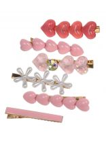 Набор заколок 6 шт, металл, пластик, розовый, цветочные, A110117
