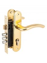 Замок врезной Аллюр, 132/3-61А(1232) GP, 6803, ручка в комплекте, цилиндровый, мал.корпус, хром