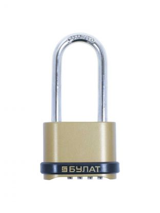 Замок навесной Булат, ВС 564-01, 13 532, блистер, кодовый, золото, 56 мм, с удлиненной дужкой