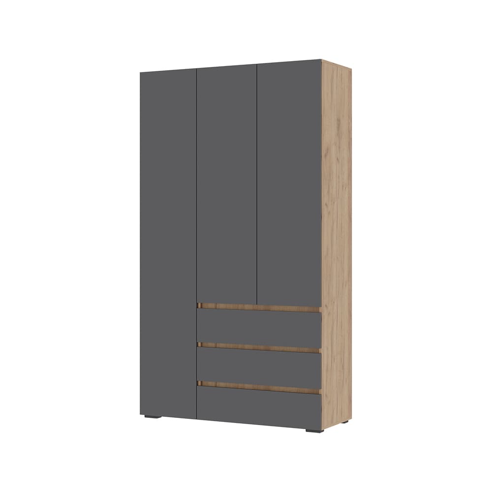 Шкаф трехстворчатый с ящиками ХЕЛЕН ШК-06 дуб крафт золотой,серый графит