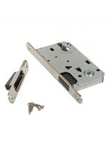 Замок врезной Apecs, 5300-M-NIS, 16933, магнит, со смещенным ригелем, без ручек и сердцевины, матовый никель