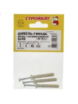 Дюбель-гвоздь нейлон, диаметр 6х40 мм, 3 шт, потайной, Стройбат, 37671