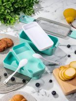 Контейнер пищевой пластик, 8х20х11 см, зеленый, прямоугольный, трехуровневый с приборами, Y4-6464