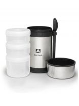 Термос для еды, нержавеющая сталь, 1.5 л, широкая горловина, Арктика, колба нержавеющая сталь, с ремешком, 3 контейнера для еды, вилка и ложка в футляре, 403-1500