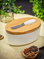 Масленка керамика, на бамбуковой подставке, Y6-6470