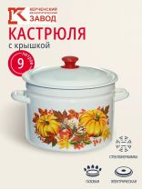 Кастрюля эмалированная сталь, 9 л, крышка сталь, цилиндрическая, Керченский металлургический завод, 41804-212/6, в ассортименте