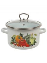 Кастрюля эмалированная сталь, 3 л, крышка стекло, цилиндрическая, СтальЭмаль, Европейская кухня, 1RD181S, индукция
