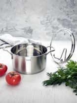 Кастрюля нержавеющая сталь, 2 л, крышка стекло, Taller, Инесс, TR-17256, индукция
