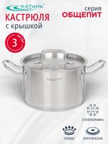 Кастрюля нержавеющая сталь, 3 л, крышка нержавеющая сталь, Катунь, Общепит, КТ-ОБ-03, металлик
