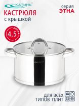 Кастрюля нержавеющая сталь, 4.5 л, крышка стекло, Катунь, Этна, КТ21-D-22, индукция