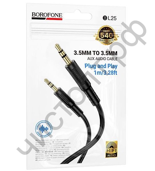 Кабель(3.5) папа-папа 3.5 stereo plug на 3.5 stereo plug Borofone BL25  1.0м черный