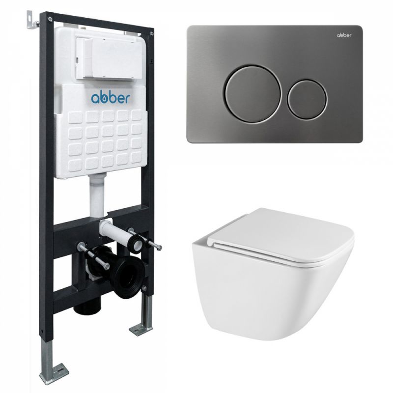 Комплект подвесной унитаз ABBER Rechteck AC1220TC белый, AC1220TC-AC0105-AC0121NG AC0121NG никель