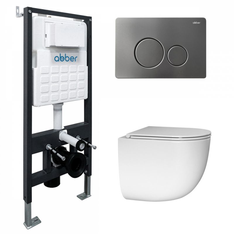 Комплект подвесной унитаз ABBER Bequem AC1132TC белый, AC1132TC-AC0105-AC0121NG никель