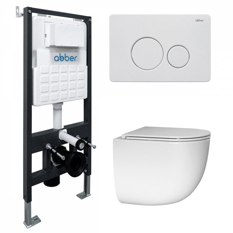 Комплект подвесной унитаз ABBER Bequem AC1132TC белый, AC1132TC-AC0105-AC0121MW белая матовая