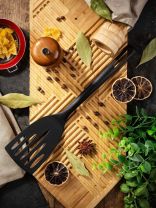 Лопатка кулинарная нейлон, с прорезями, навеска, черная, Daniks, Turin, YW-KT309-3