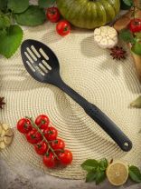 Ложка поварская нейлон, с прорезями, навеска, черная, Daniks, Эконом, YW-KT017-10/H1010-02