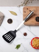 Лопатка кулинарная нейлон, с прорезями, навеска, черная, Daniks, Пасто, YW-KT71B-3