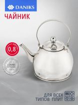 Чайник нержавеющая сталь, 0.8 л, зеркальный, с ситечком, Daniks, индукция, GS-04327