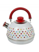Чайник сталь, эмалированное покрытие, 3.5 л, со свистком, подвижная ручка, Рубин, Разноцветные горохи, белый, TMM04/35/03/24/H13