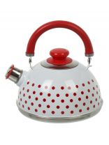 Чайник сталь, эмалированное покрытие, 2.5 л, со свистком, подвижная ручка, Рубин, Красные горохи, белый, TMM04/25/03/30/H13