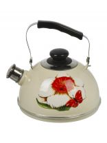 Чайник сталь, эмалированное покрытие, 2.5 л, со свистком, подвижная ручка, Рубин, Нарцисс, слоновая кость, TM04/25/04/07